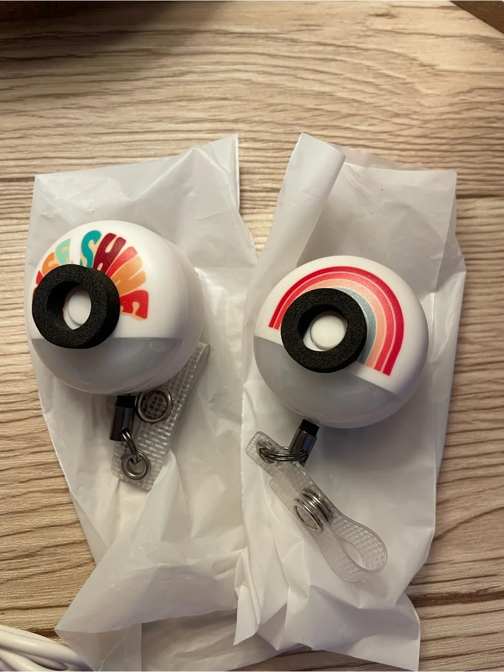 White Retractable Badge Reels with Colorful Accents - 2 Pack